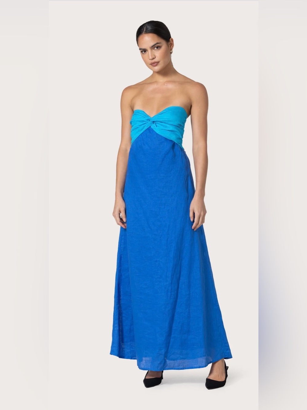 LUSANA- Melody Linen Maxi Dress in Atlantic Blue NWT